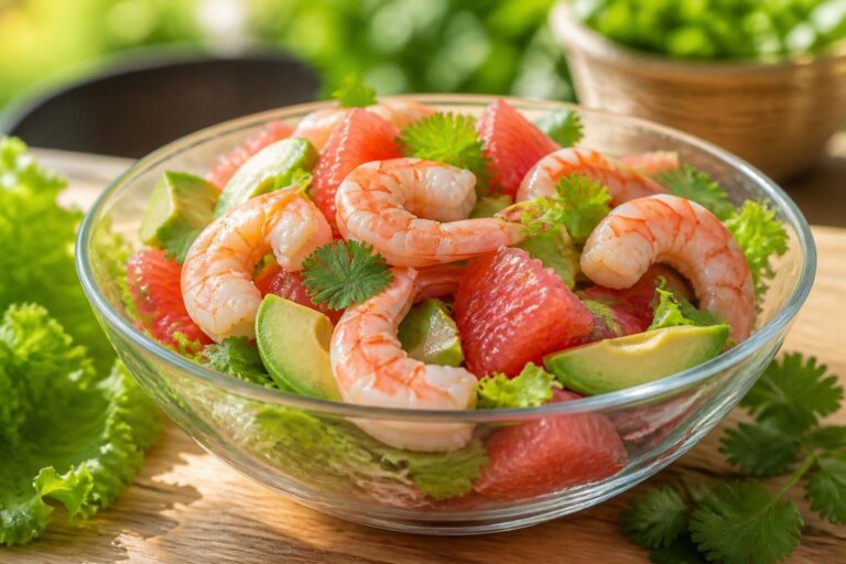 découvrez la salade fraîcheur idéale pour l'été, un mélange surprenant d'avocat crémeux, de crevettes savoureuses et de pamplemousse juteux pour une explosion de saveurs légères et vitaminées.