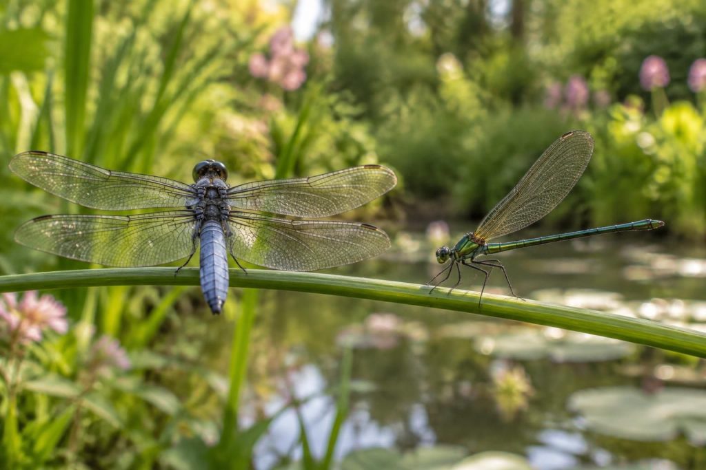 libellule ou demoiselle ? découvrez comment les différencier au jardin grâce à leurs ailes, leur posture et leur silhouette.